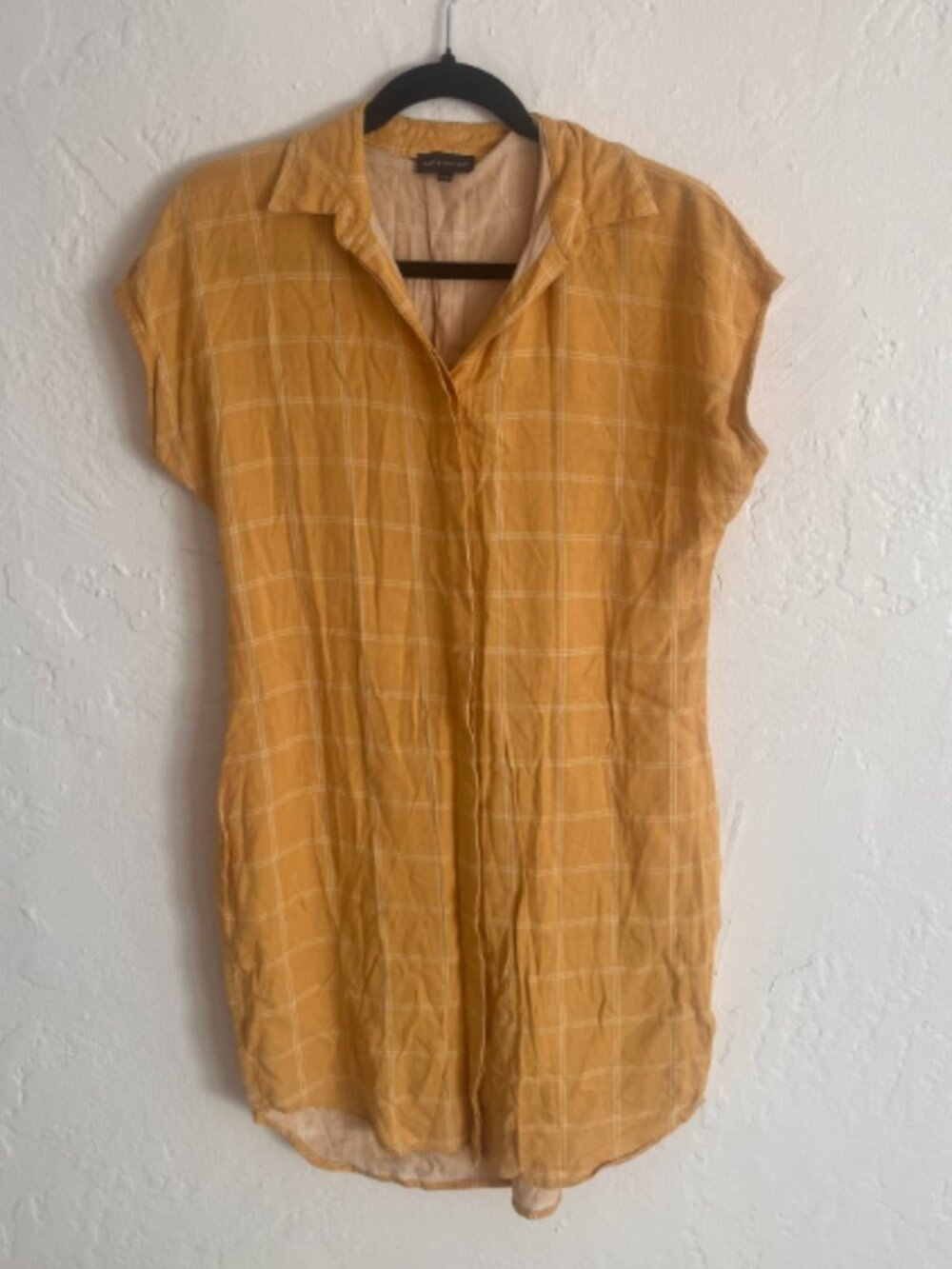 The Limited Mustard Yellow Windowpane Plaid Rayon Shirt Dress